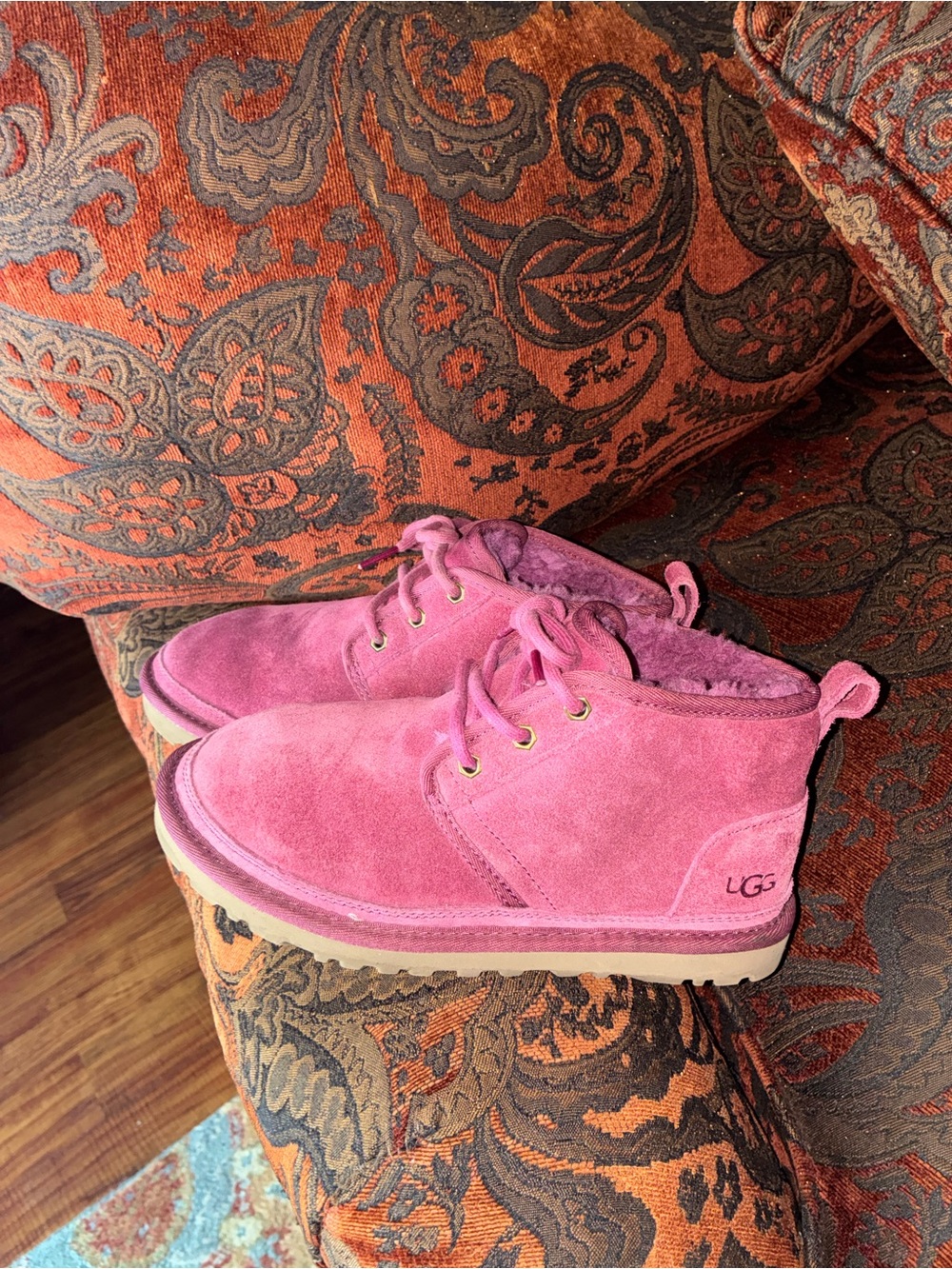 UGG Pink Suede Lace-Up Ankle Boots
